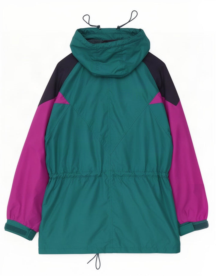 Jaqueta de chuva feminina com capuz grande Columbia UK 14 verde médio colorblock