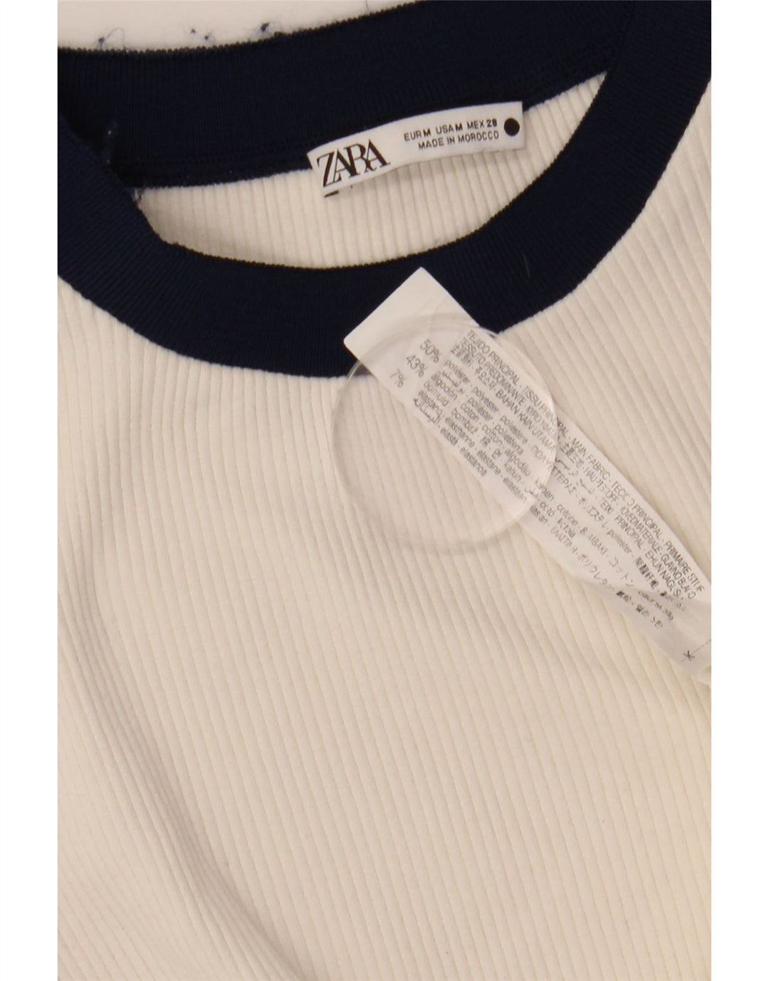 Camiseta feminina Zara UK 12 médio branco colorblock poliéster