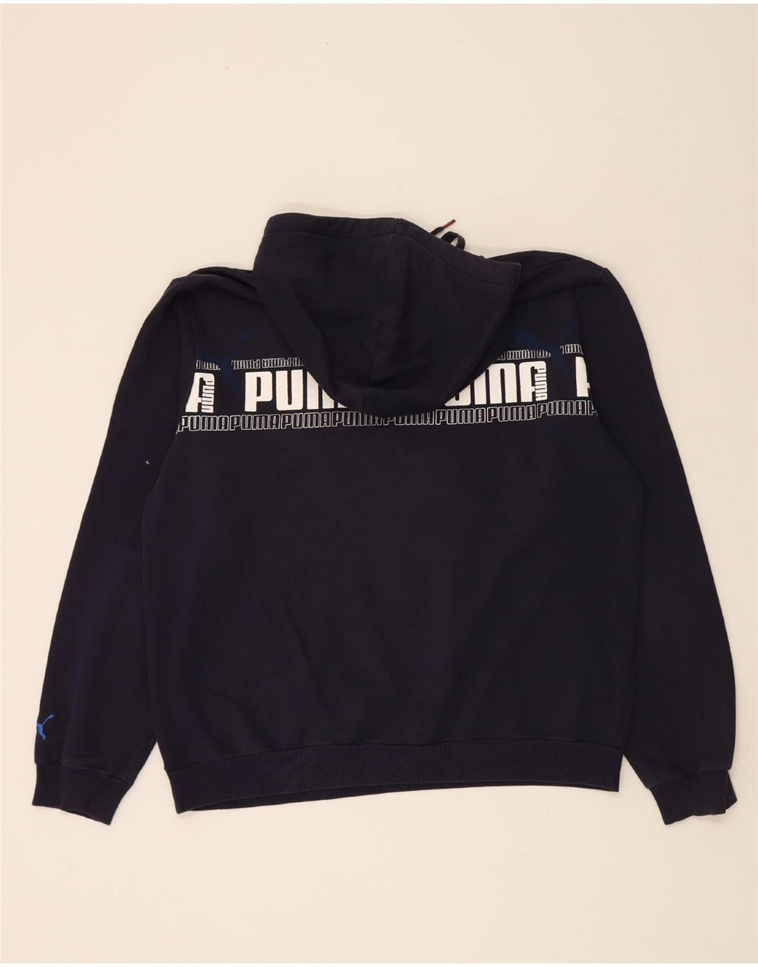 PUMA Mens Graphic Hoodie Jumper Large Navy Blue Cotton Vintage Puma and Second-Hand Puma from Messina Hembry 