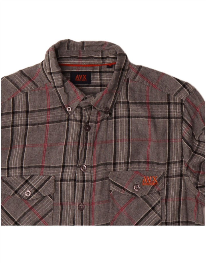 Camisa masculina de flanela Avirex algodão xadrez cinza médio