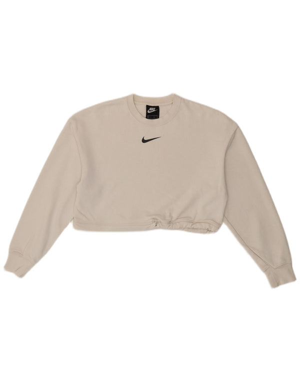 Moletom feminino Nike Oversized Graphic Crop Jumper UK 6 XS algodão branco