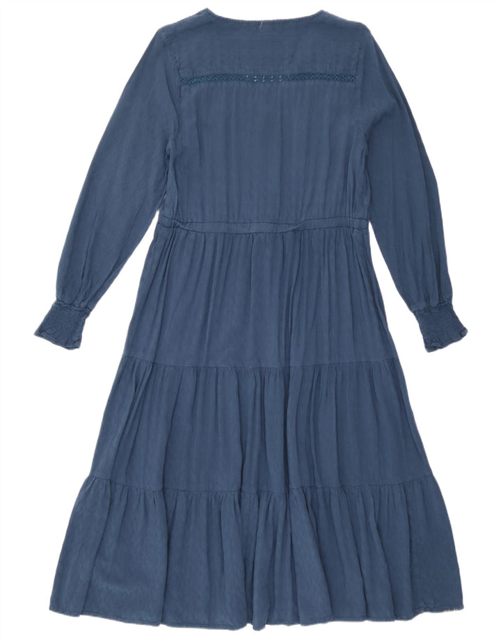 Vestido feminino branco de manga comprida em camadas UK 12 viscose azul médio