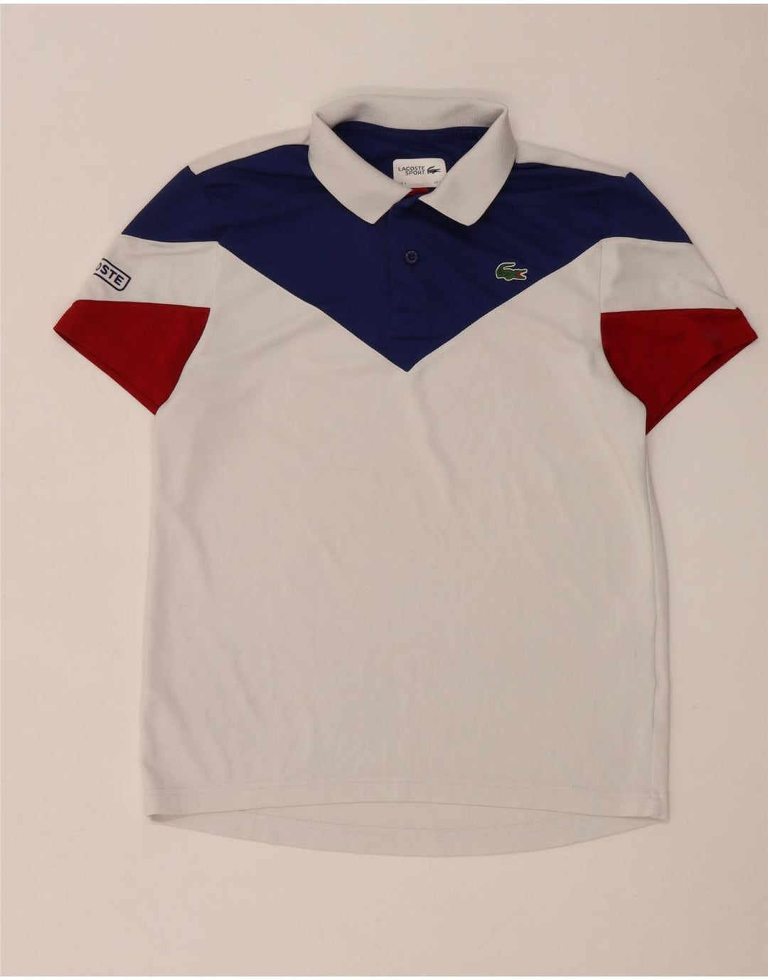 Camisa polo masculina Lacoste tamanho 3 pequeno poliéster branco colorblock