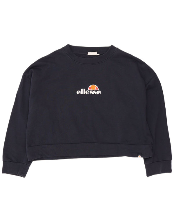 Suéter Ellesse feminino oversized crop gráfico Reino Unido 6 XS azul marinho
