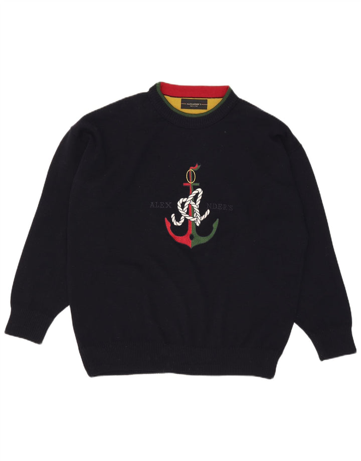 Suéter masculino Alexander's com gola redonda e 2XL de lã azul marinho