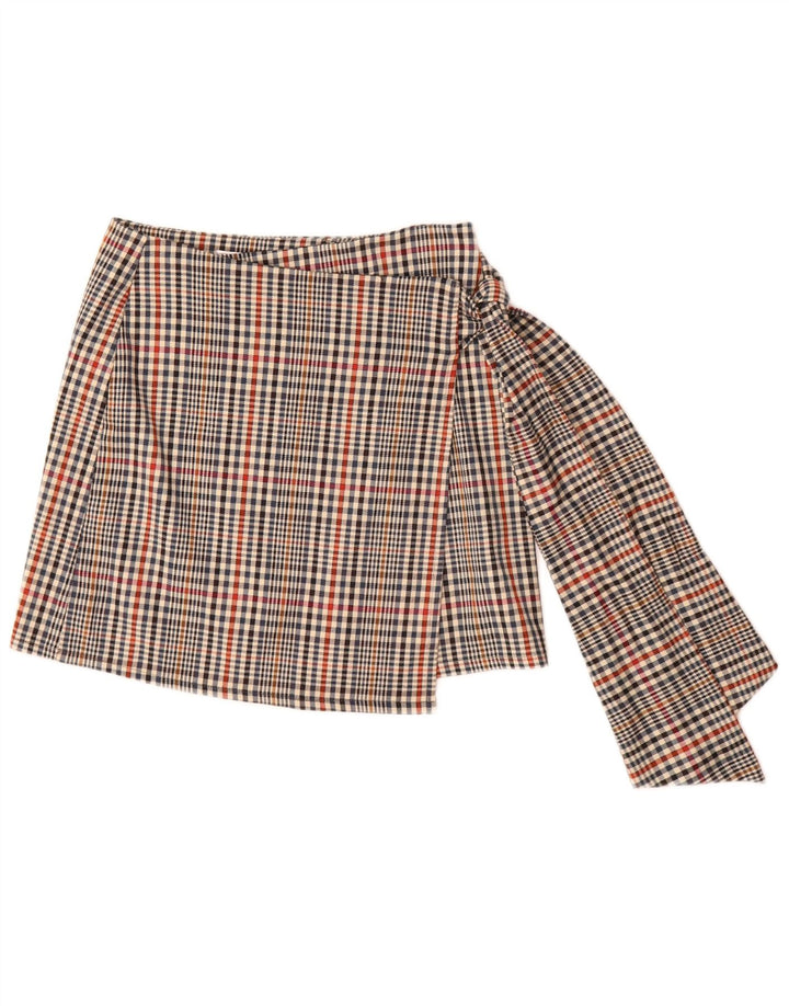 HAVEONE Saia feminina envolvente média W28 poliéster xadrez multicolorido