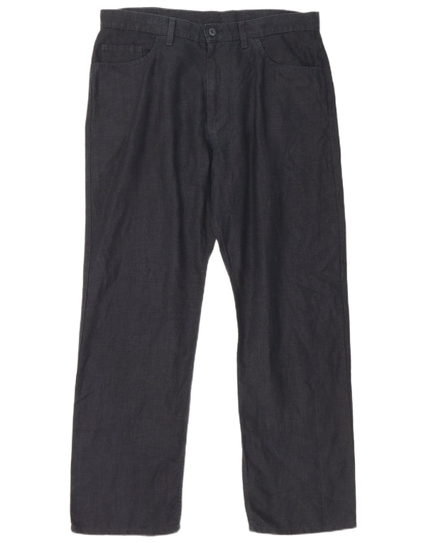 Calça masculina reta casual Marks & Spencer W36 L31 linho azul marinho