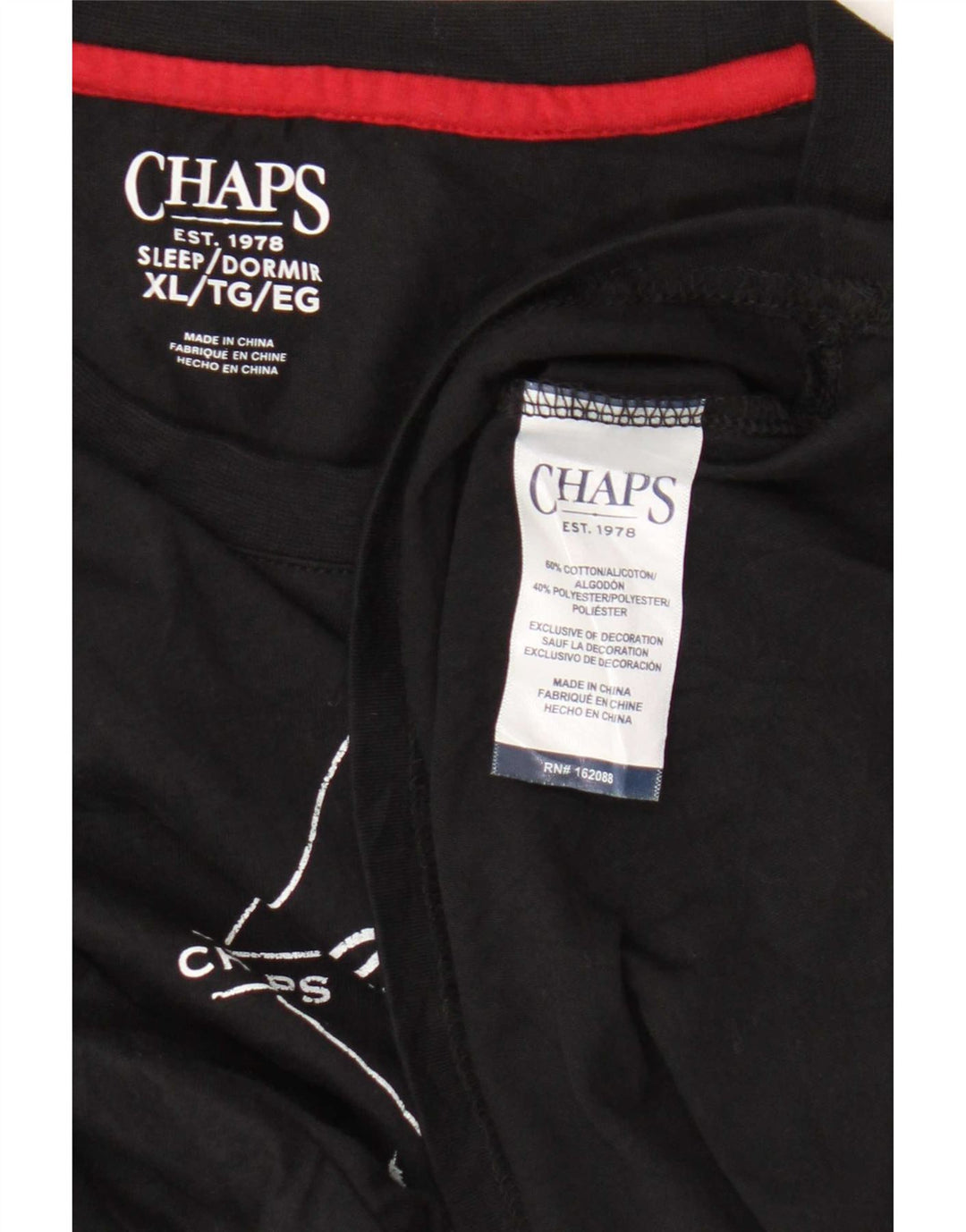 Top gráfico masculino Chaps manga comprida XL algodão preto