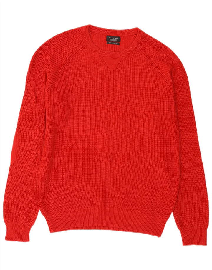 Zara Suéter masculino com gola canoa grande algodão vermelho