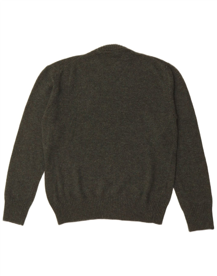 Suéter vintage masculino com gola redonda, lã cáqui média