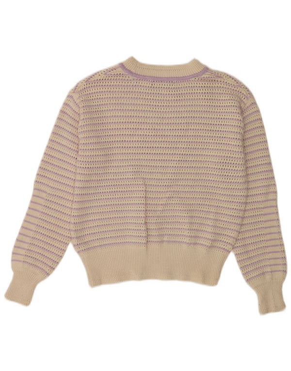 Suéter feminino Marks & Spencer com gola canoa Reino Unido 6 XS listrado bege