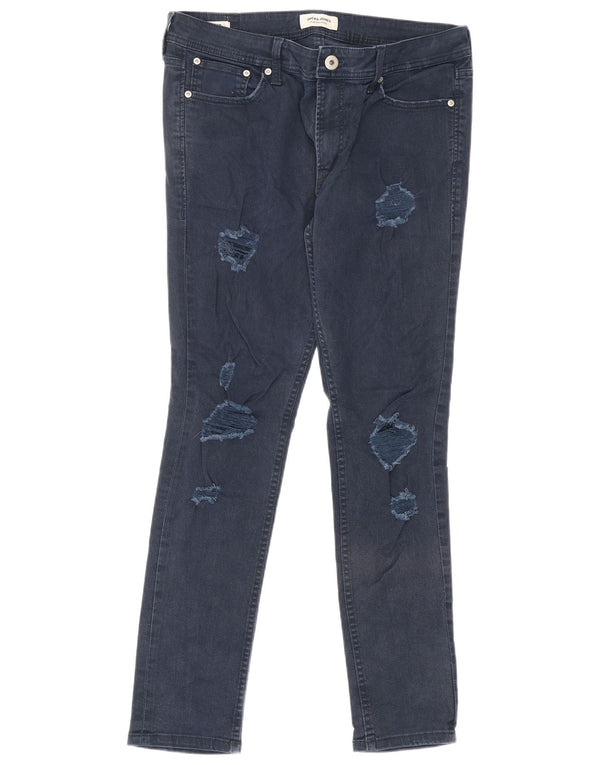 Jack & Jones Mens Liam Distressed Slim Jeans W34 L32 Azul Marinho Algodão