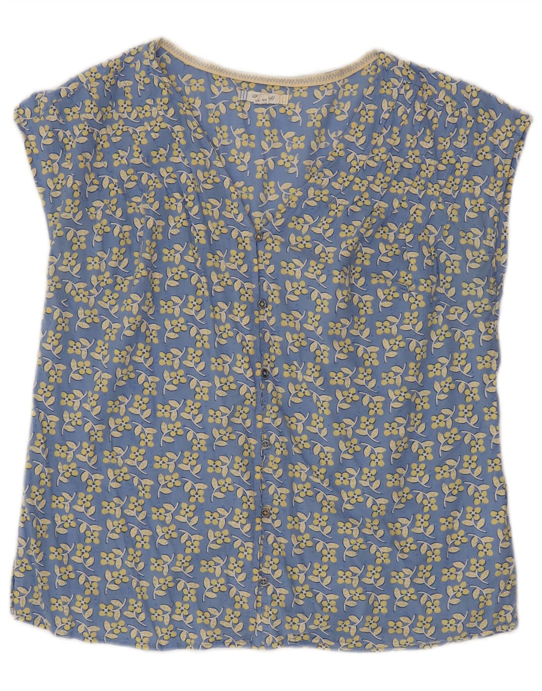 Blusa feminina de manga curta White Stuff UK 12 azul médio floral