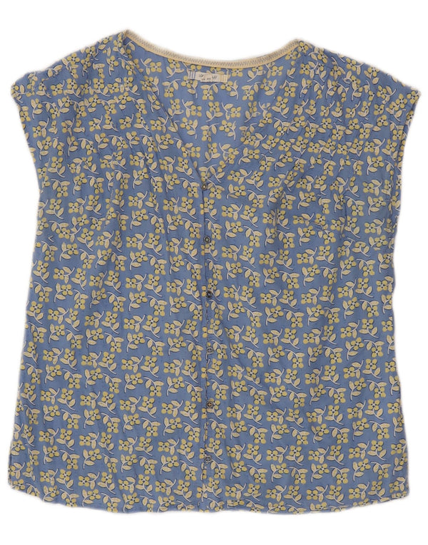 Blusa feminina de manga curta White Stuff UK 12 azul médio floral