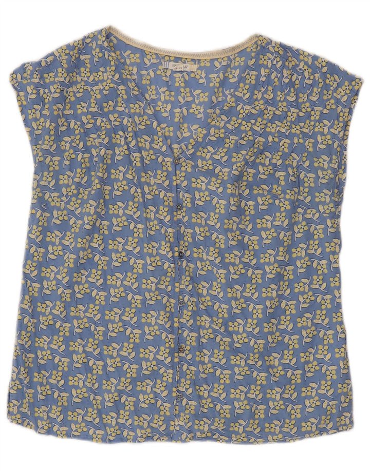 Blusa feminina de manga curta White Stuff UK 12 azul médio floral
