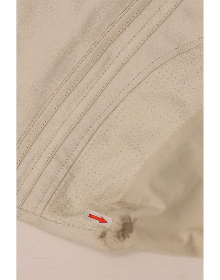 Jaqueta de couro superdimensionada feminina vintage IT 44 couro branco médio