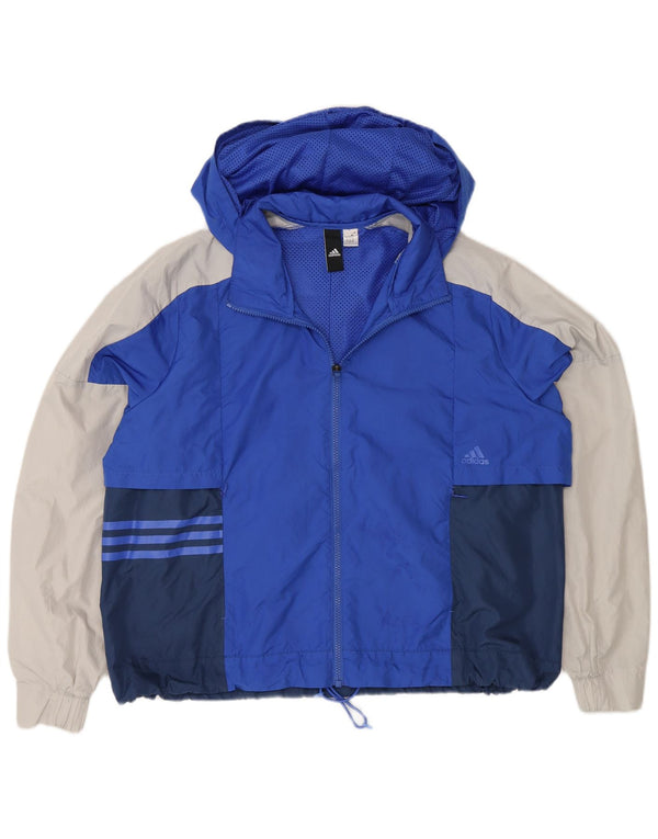 Jaqueta de chuva oversized com capuz Adidas feminina UK 18 XL azul colorblock