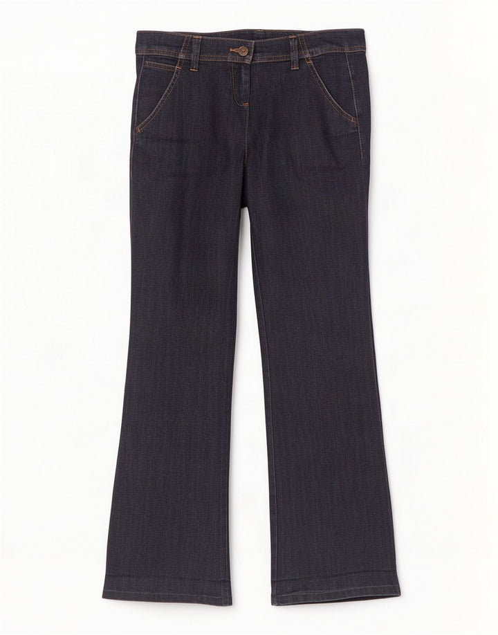 Jeans femininos Benetton Flared IT 42 médio W30 L31 azul marinho
