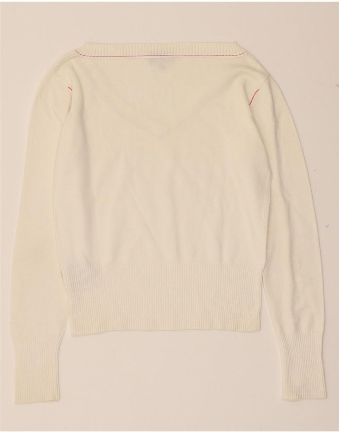 INVICTA Womens Crop V-Neck Jumper Sweater UK 14 Large White Cotton Vintage Invicta and Second-Hand Invicta from Messina Hembry 