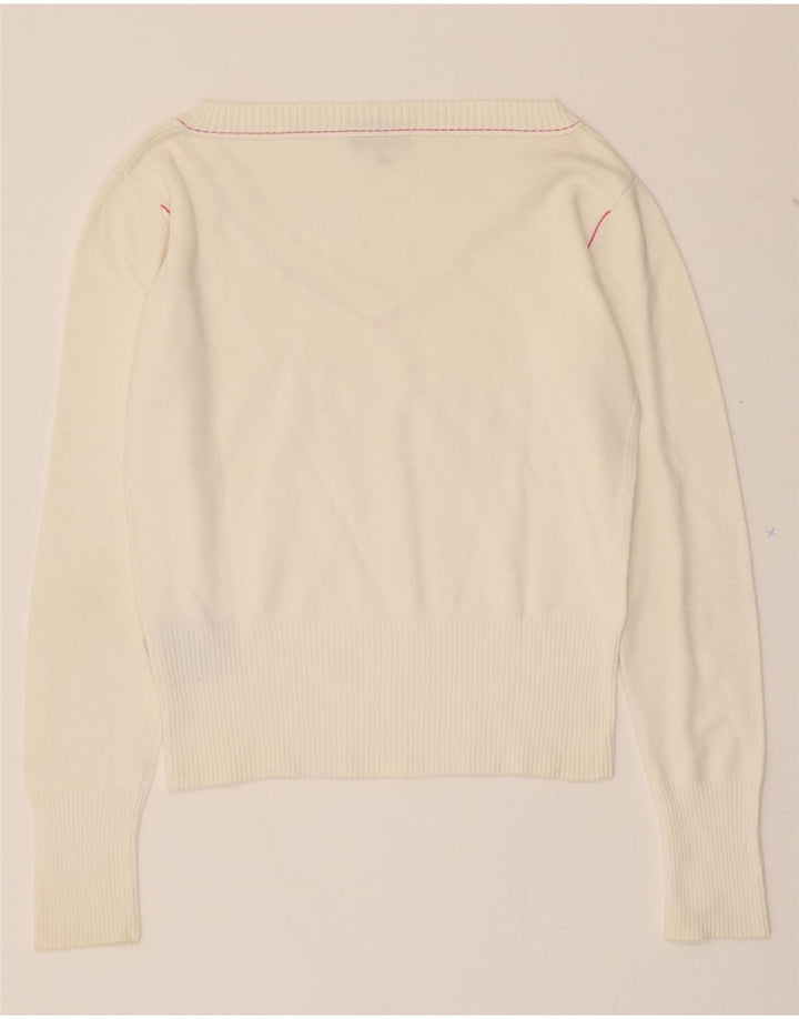 INVICTA Womens Crop V-Neck Jumper Sweater UK 14 Large White Cotton Vintage Invicta and Second-Hand Invicta from Messina Hembry 