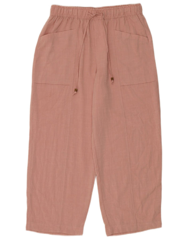 Zara Calça feminina folgada cortada média W30 L26 rosa viscose