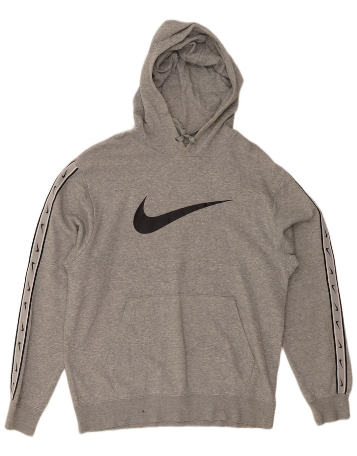 Suéter com capuz gráfico masculino Nike médio cinza algodão manchado