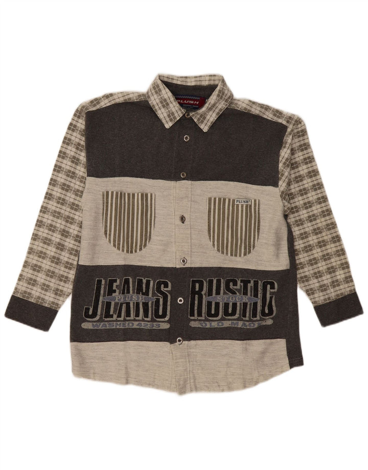 Camisa masculina vintage de flanela gráfica cinza médio algodão xadrez
