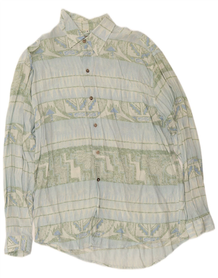 Camisa masculina vintage média azul geométrica