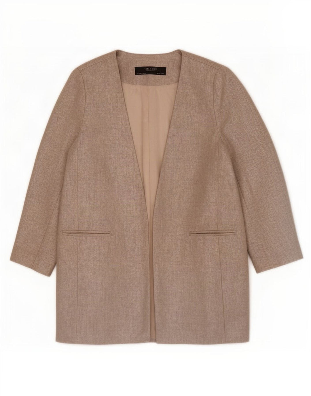 Jaqueta Zara Womens Open Blazer UK 14 Médio Bege Linho