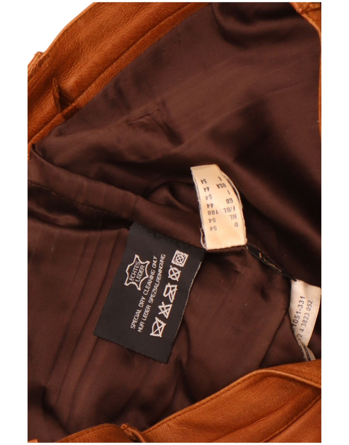 Calças de couro retas masculinas vintage W36 L33 couro marrom