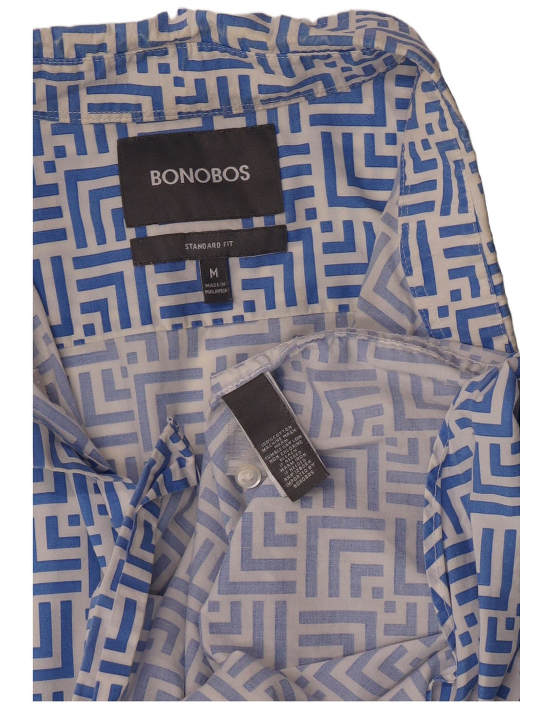 Camisa masculina de manga curta padrão BONOBOS algodão geométrico azul médio