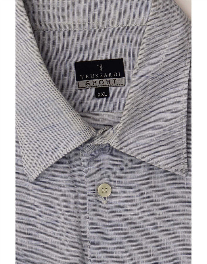 Camisa masculina Trussardi 2XL algodão manchado azul