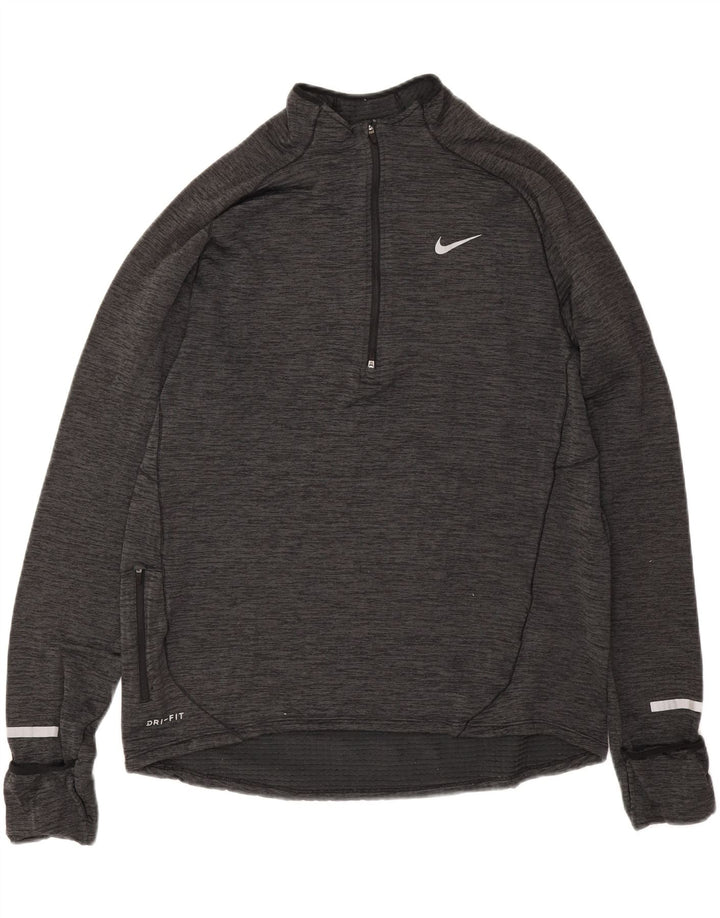 Nike Mens Dri Fit Zip Neck Top Manga Longa Grande Cinza Salpicado
