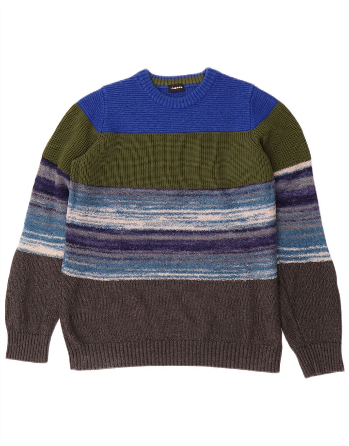 Suéter feminino diesel com gola redonda, listrado grande multicolorido Reino Unido 14