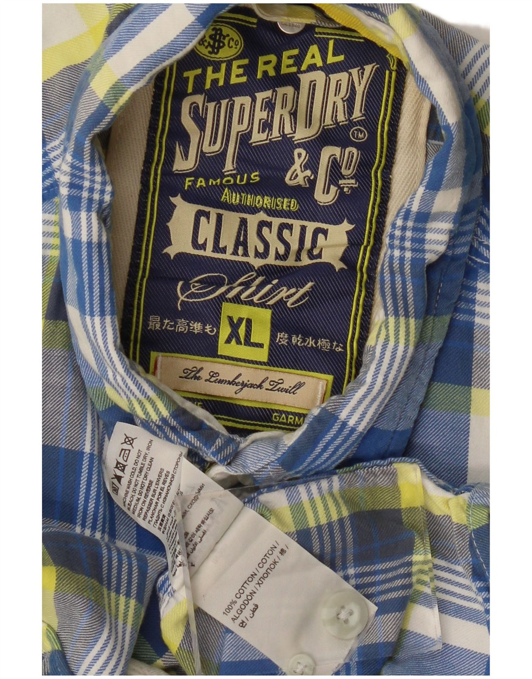 Camisa masculina clássica de flanela SUPERDRY XL azul xadrez algodão