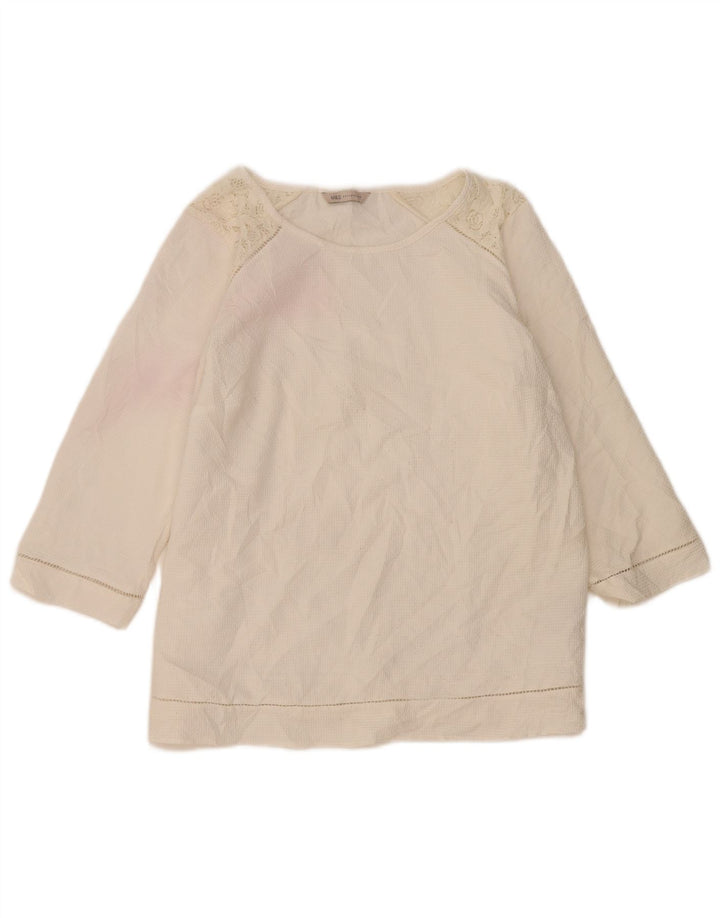 Top feminino Marks & Spencer manga 3/4 Reino Unido 14 grande algodão branco