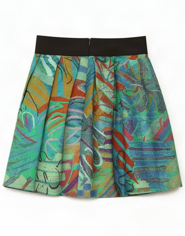 Saia plissada feminina vintage XS W24 poliéster verde