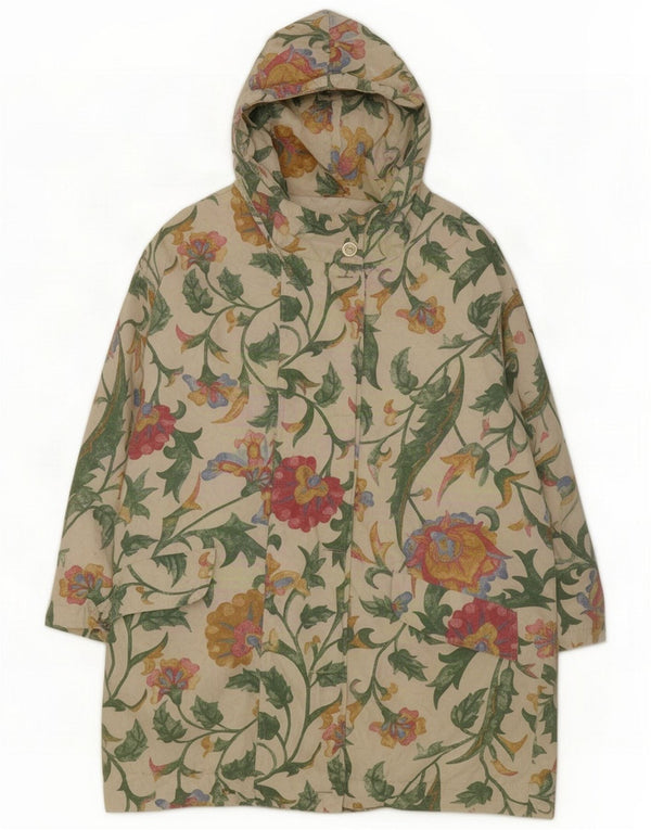 Casaco corta-vento feminino vintage com capuz UK 20 2XL branco floral