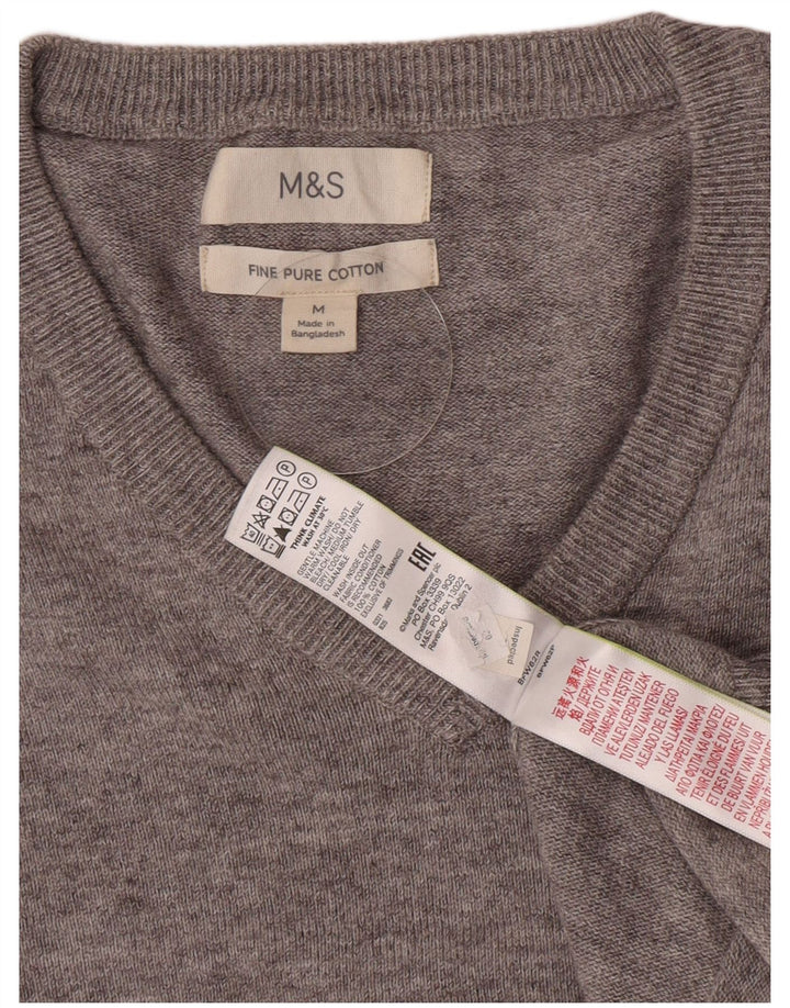 Suéter masculino Marks & Spencer com decote em V, algodão manchado cinza médio