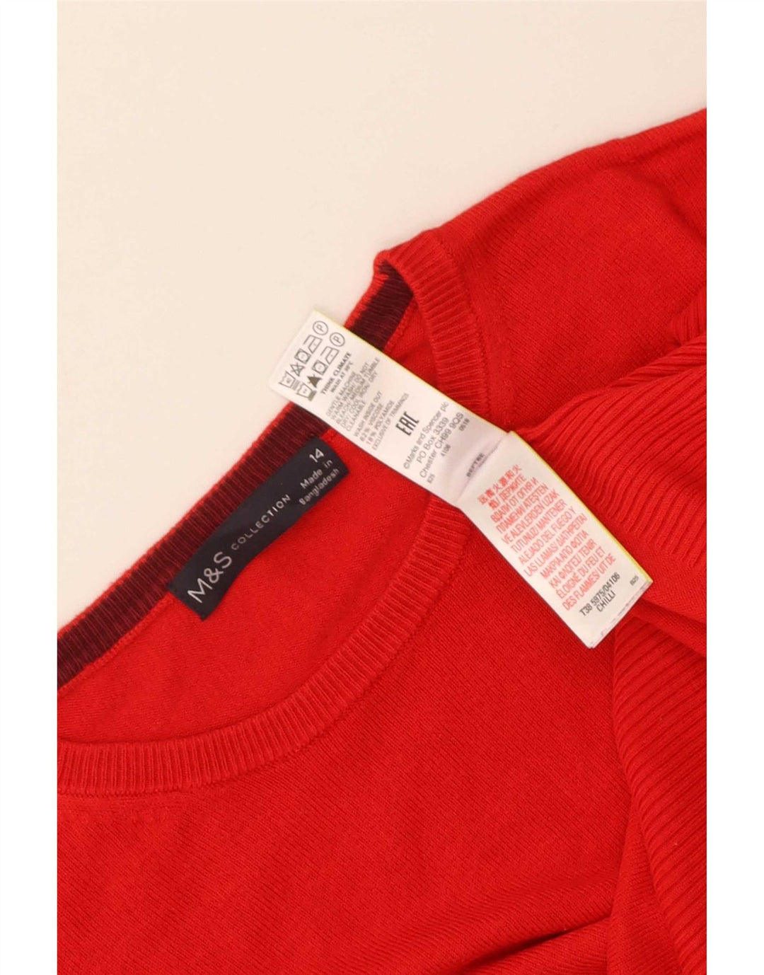 Suéter feminino Marks & Spencer com gola redonda Reino Unido 14 grande viscose vermelha