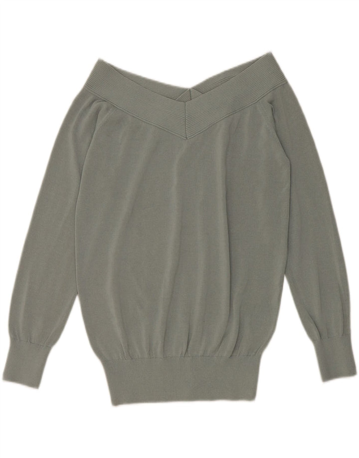 Jumper feminino Reiss sem ombro Reino Unido 14 viscose verde médio