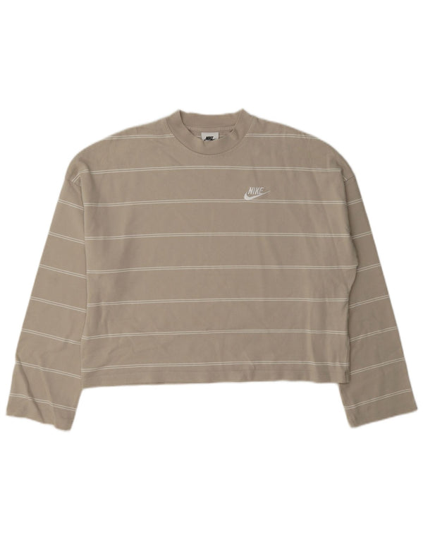 Top feminino Nike superdimensionado de manga comprida UK 10 algodão listrado cinza pequeno