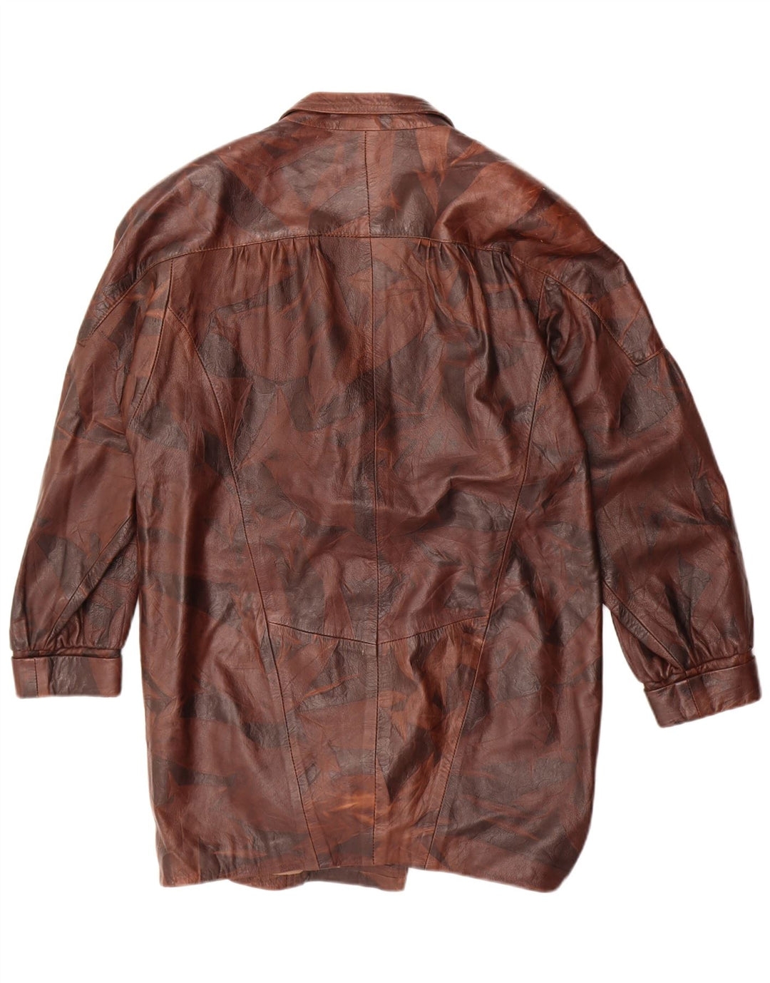 WALLACE SACKS Casaco feminino oversized UK 10 pequeno marrom patchwork couro