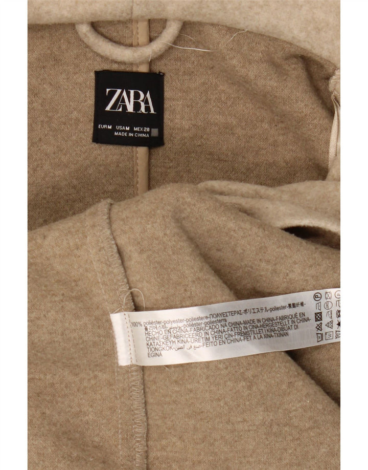 Sobretudo feminino Zara com capuz UK 14 poliéster bege médio