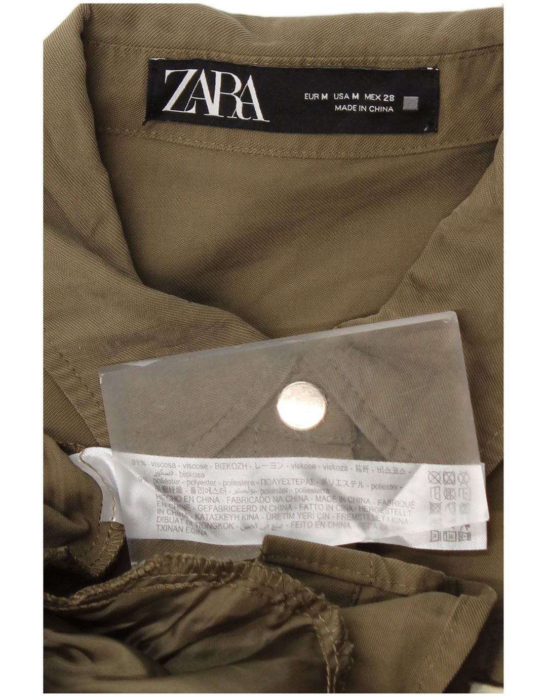 Vestido camisa feminino Zara Reino Unido 14 Viscose cáqui médio