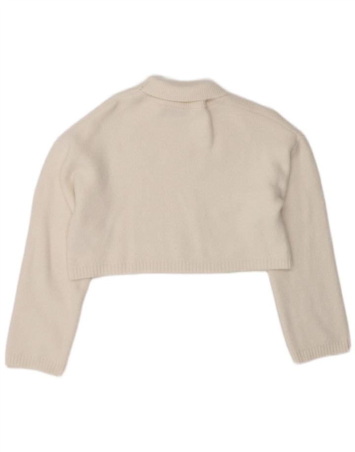 Zara Suéter feminino cropped oversized com gola redonda Reino Unido 10 pequeno branco