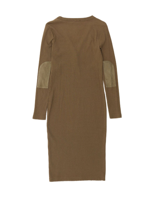 Vestido bodycon feminino de manga comprida Polo Ralph Lauren Reino Unido 10 algodão cáqui pequeno