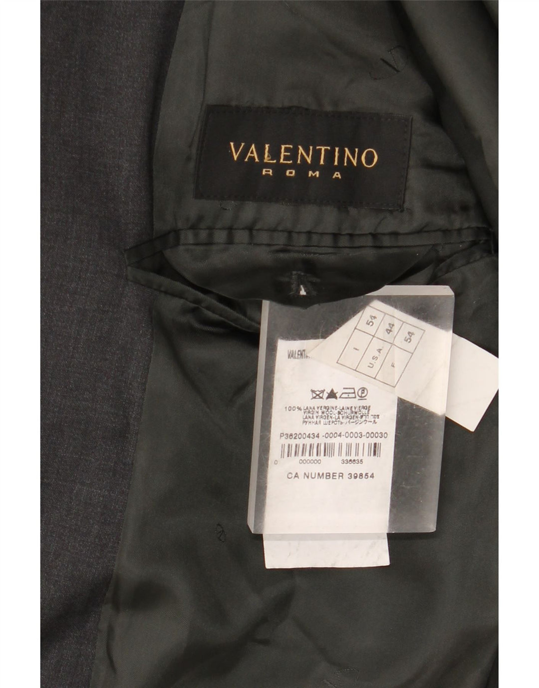 Jaqueta Blazer Masculina Valentino com 3 Botões IT 54 2XL Cinza Nova Lã