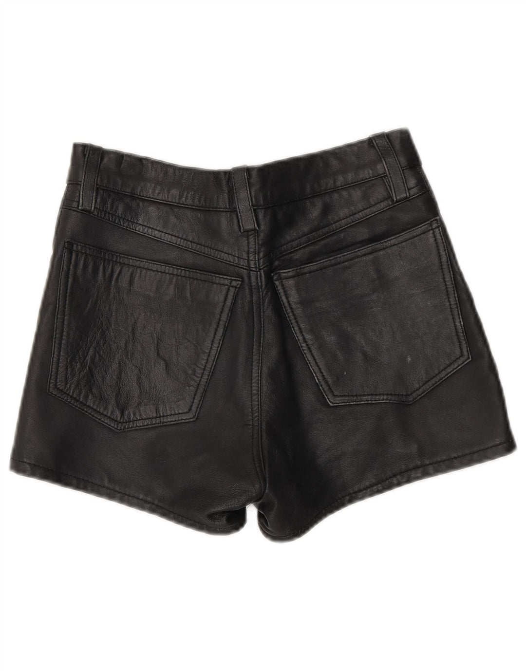 Shorts de couro feminino vintage W26 pequeno couro preto
