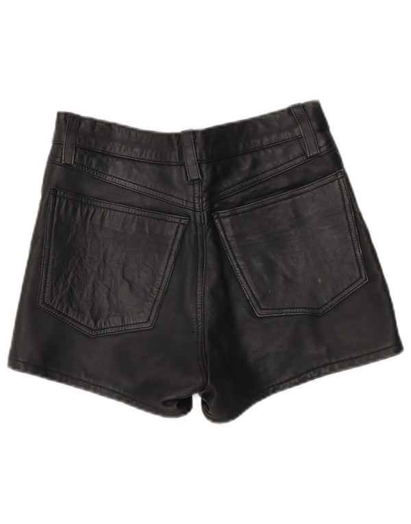 Shorts de couro feminino vintage W26 pequeno couro preto